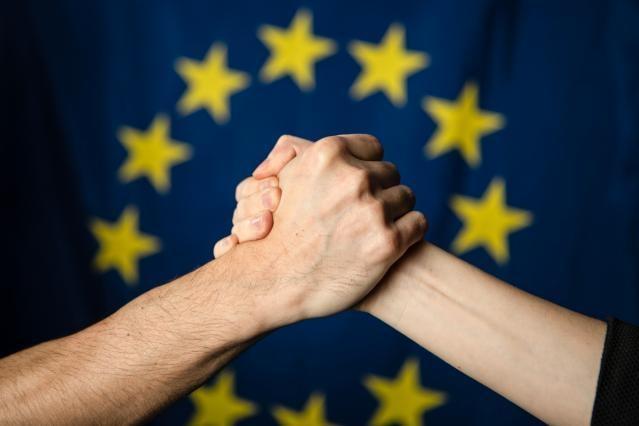 European flag and symbolic handshake