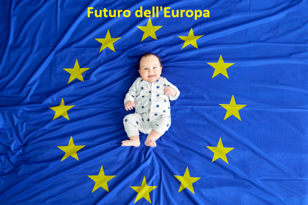 bambino su bandiera dell'Europa